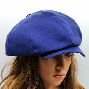 Blue Linen Cotton Baker Boy Cap Women - Summer Newsboy Hat - Lightweight Paperboy Style Casual Flat Cap Gift for Her
