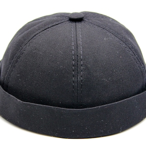 Black Cotton Docker Hat for Men – Adjustable Summer Cap – Sailor Beanie Style, Lightweight Dockers Hat, Minimalist Mens Headwear