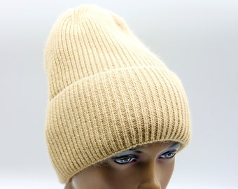 Womens knitted hat knit hat crochet beanie winter slouch beige