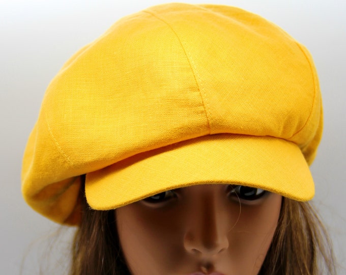 Women's summer newsboy cap cotton linen baker boy hat yellow