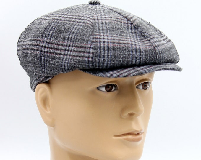 Newsboy hat men's baker boy cap slouchy 8 panel gray.