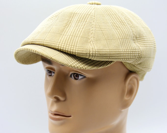 Baker boy cap men's newsboy hat flat beige.