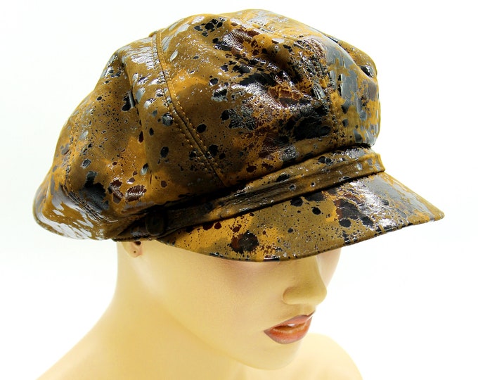 Leather newsboy cap womens baker boy hat ladies cap.