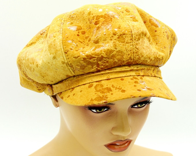 Women's leather cap newsboy baker boy hat
