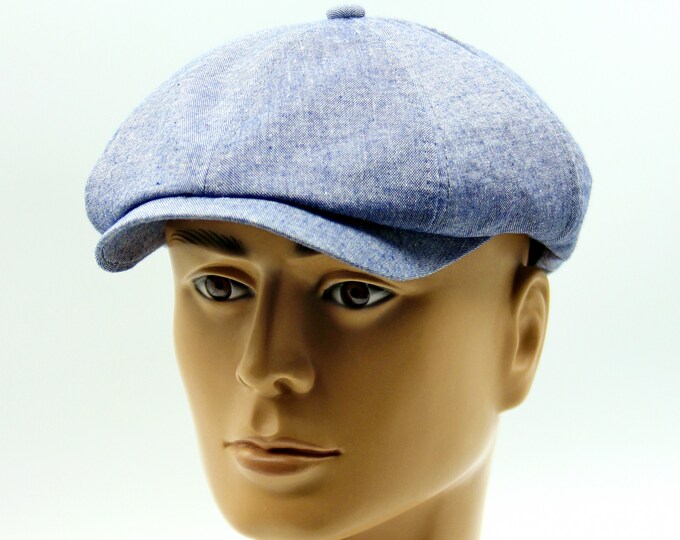 Summer newsboy blue linen cap.