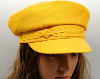 Women's summer breton cap cotton linen newsboy hat baker boy yellow