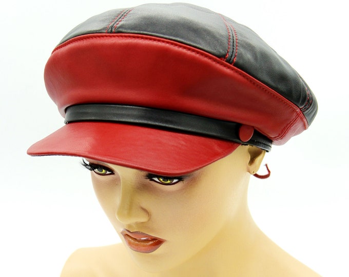 Womens leather ladies cap handmade newsboy womens baker boy hat.