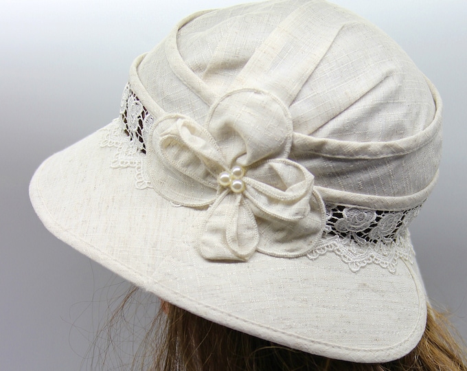 Summer cloche hat for women fashion bucket brim linen beige