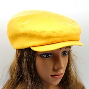 Boné de linho amarelo e algodão feminino - Chapéu leve de jornaleiro de verão - Acessório de sol casual ajustável