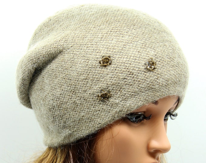 Knitted ladies slouchy beanie knit hat women winter grey