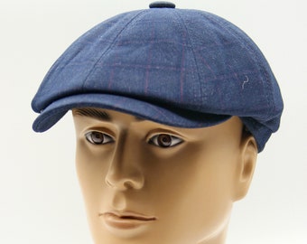 Men's bakers boy hat newsboy cap flat blue.