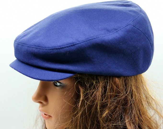 Flat linen women's summer cap cotton newsboy hat blue