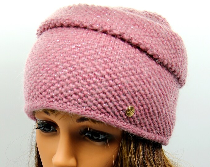 Knit hat womens slouchy hat knitted purple