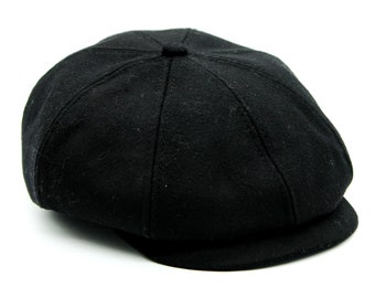 Black wool newsboy cap baker boy hat.