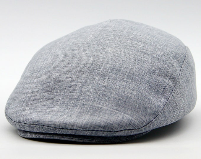 Men's summer blue linen newsoy hat flat cap.