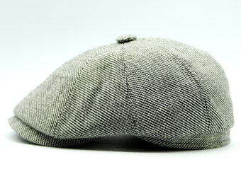 Men's light gray baker boy hat tweed newsboy cap.