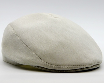 Men's Linen Flat Cap: Beige Summer Newsboy Hat