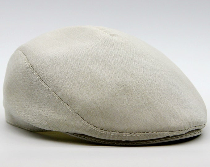 Men's summer newsoy hat linen flat cap beige