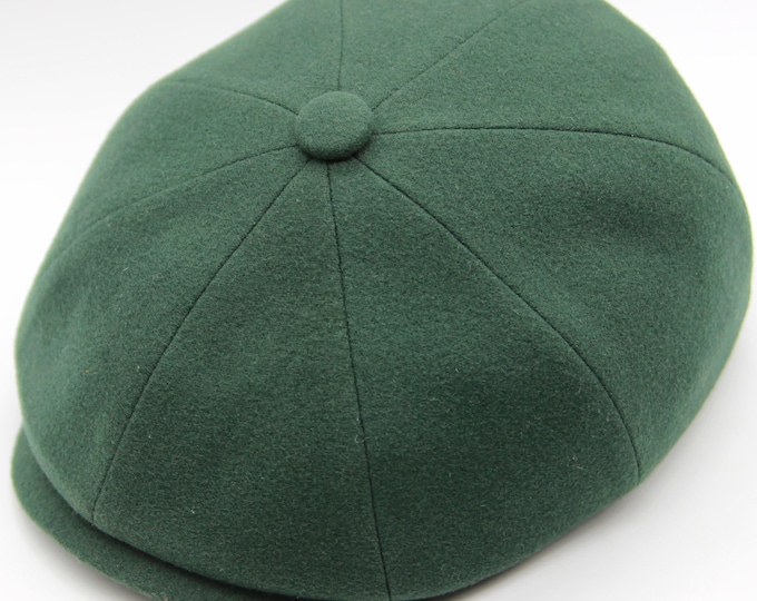 Green Wool Newsboy Cap - Premium Italian Fabric Baker Boy Hat