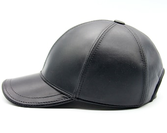 Handmade Black Leather Baseball Cap: Autumn Winter Hat
