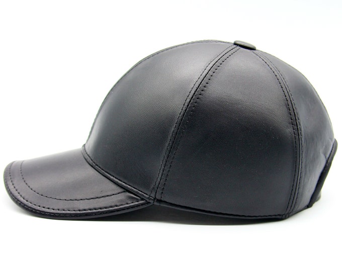 Caps baseball leather autumn hat handmade mens winter black