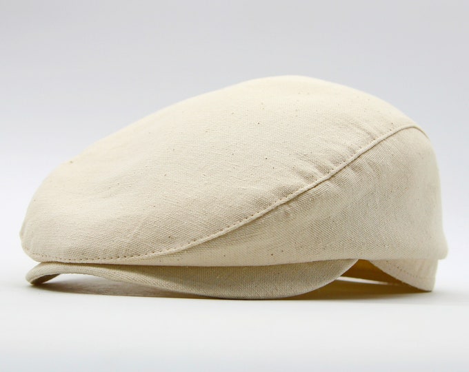 Men’s Ivory Cotton Flat Cap – Breathable Summer Hat with Mesh Lining and Flat Visor