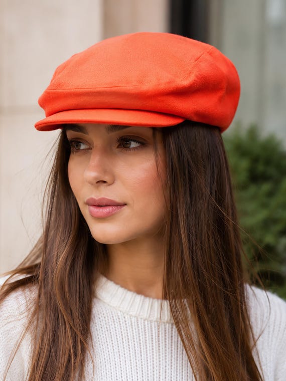 Orange Cotton Linen Newsboy Hat - Summer Flat Cap - Etsy