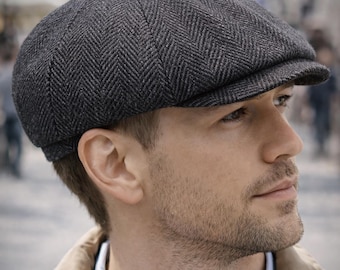 Slouchy Charcoal Grey Newsboy Cap Handmade Wool Blend Baker Boy Hat