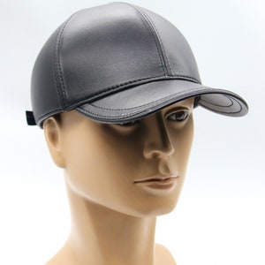 Handmade Black Leather Baseball Cap: Autumn Winter Hat image 3