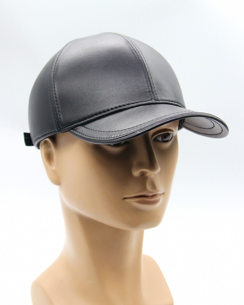 Handmade Black Leather Baseball Cap: Autumn Winter Hat image 3