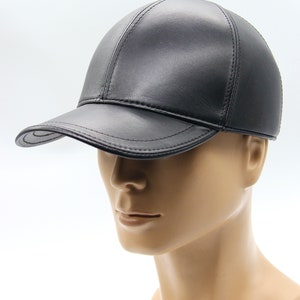 Handmade Black Leather Baseball Cap: Autumn Winter Hat image 5