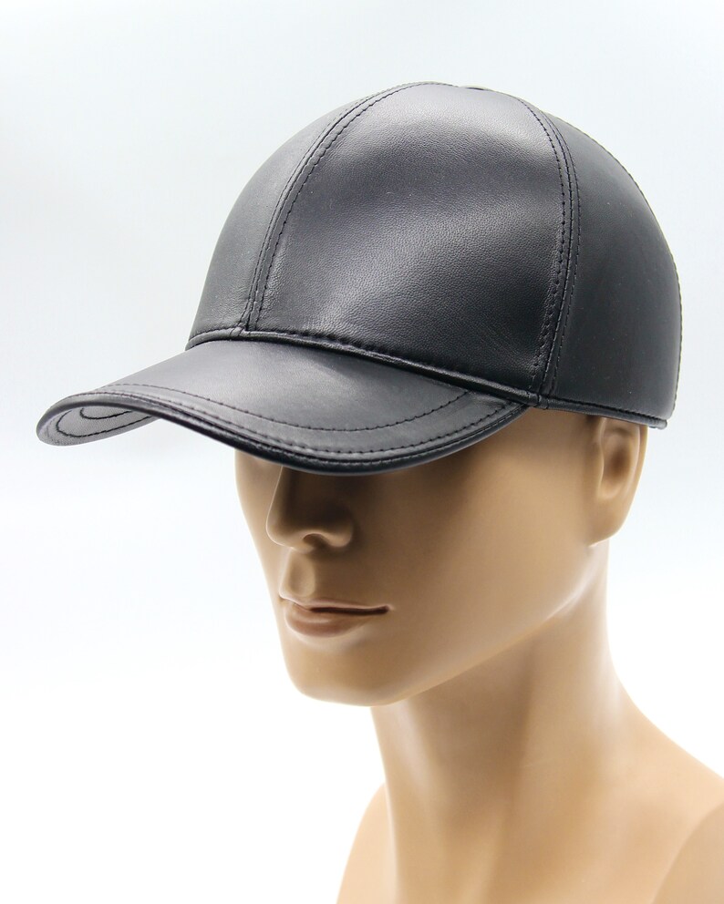 Handmade Black Leather Baseball Cap: Autumn Winter Hat image 5