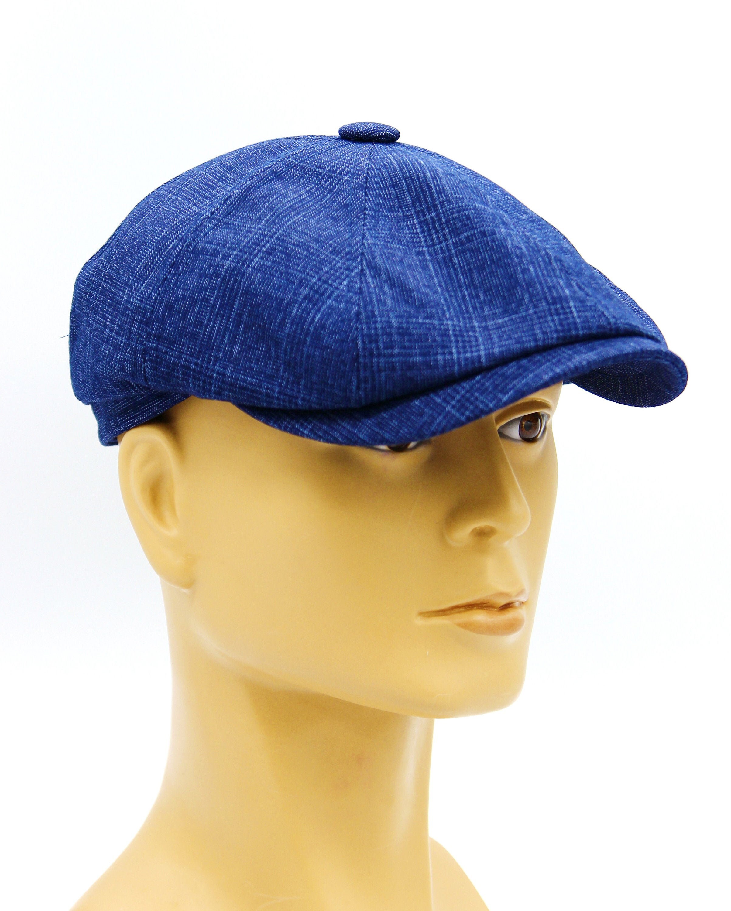 Men's summer hat newsboy cap is blue. Etsy