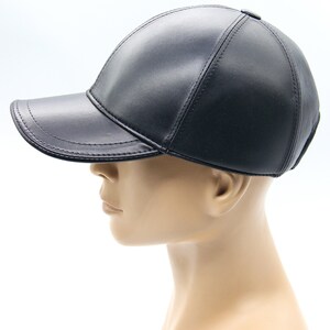 Handmade Black Leather Baseball Cap: Autumn Winter Hat image 6