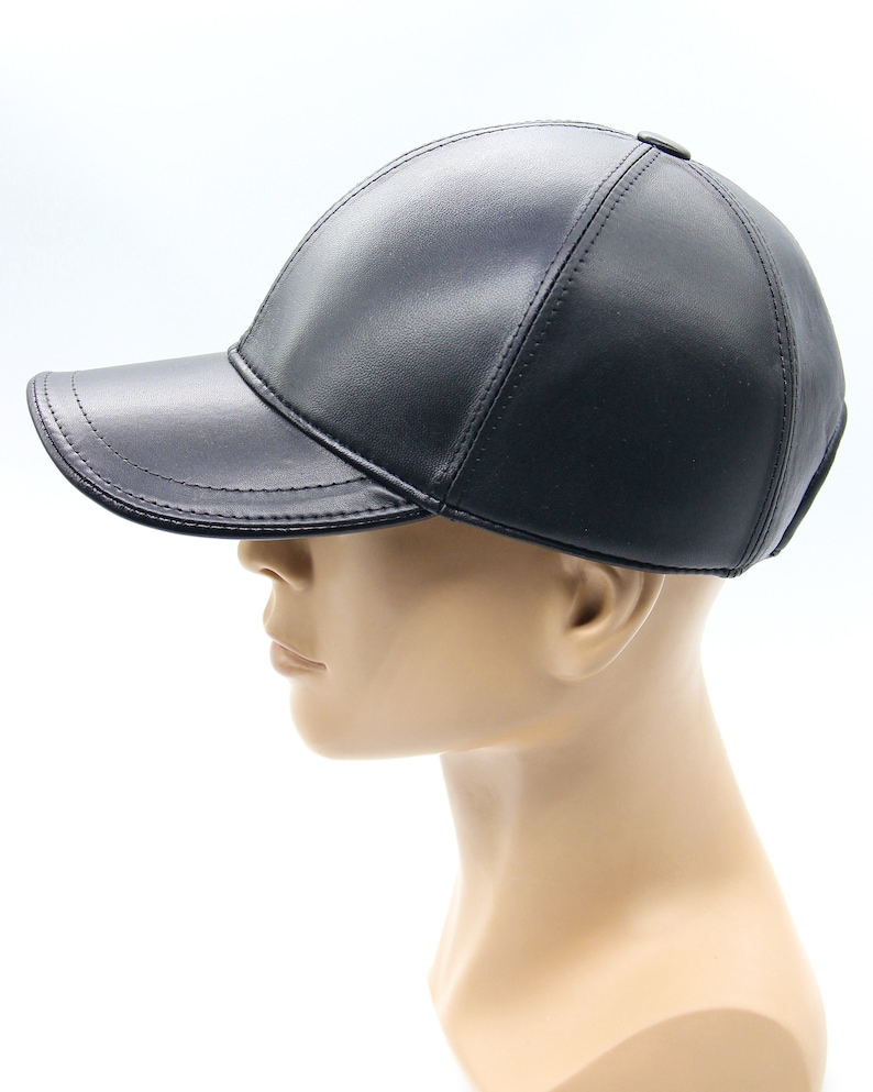 Handmade Black Leather Baseball Cap: Autumn Winter Hat image 6