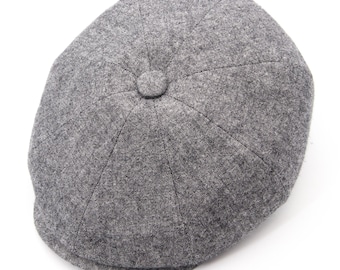 Grey Tweed Baker Boy Cap - Men's Classic Newsboy Hat - Premium Wool - Traditional Handcrafted Quality