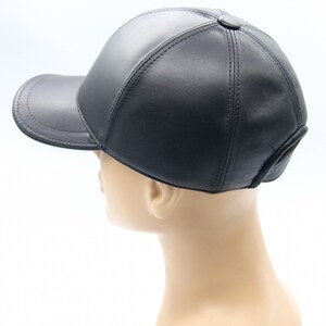 Handmade Black Leather Baseball Cap: Autumn Winter Hat image 7