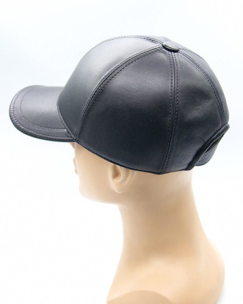 Handmade Black Leather Baseball Cap: Autumn Winter Hat image 7