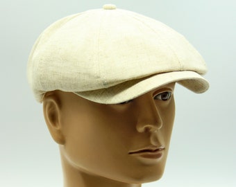 Summer newsboy cap, natural linen hat.