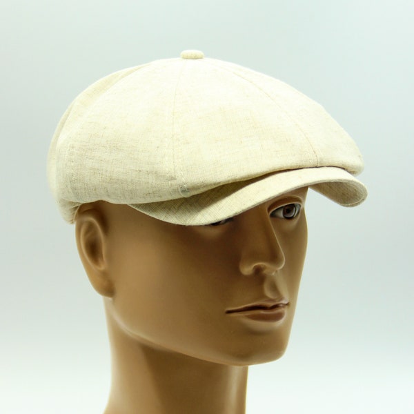 Summer newsboy cap, natural linen hat.