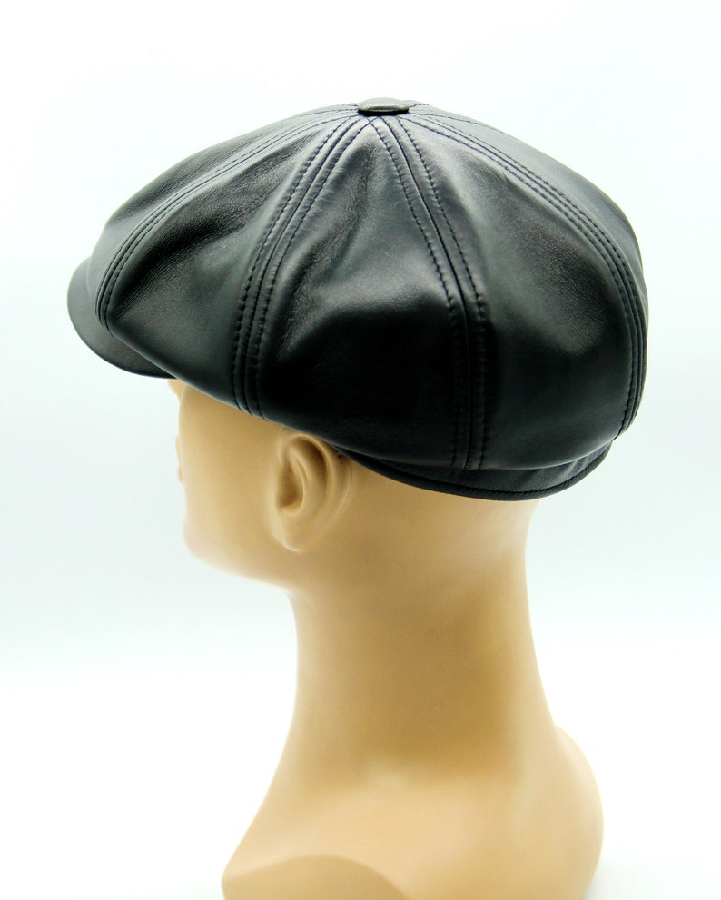 Men's Black Newsboy Leather Cap. Etsy