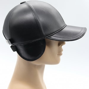 Handmade Black Leather Baseball Cap: Autumn Winter Hat image 9