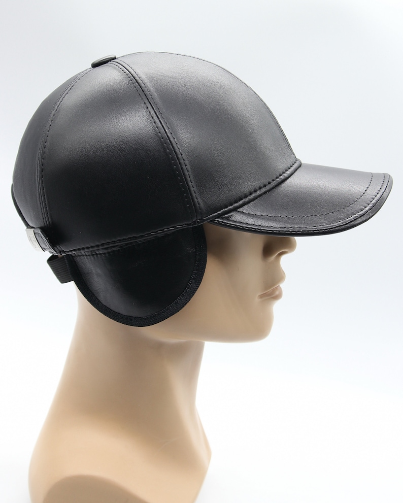 Handmade Black Leather Baseball Cap: Autumn Winter Hat image 9