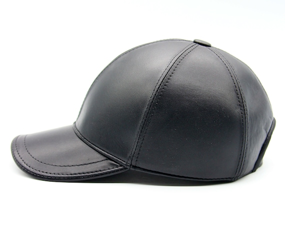 Handmade Black Leather Baseball Cap: Autumn Winter Hat