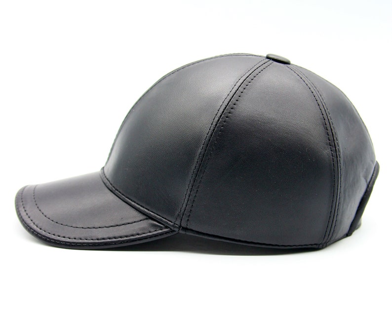 Handmade Black Leather Baseball Cap: Autumn Winter Hat image 1