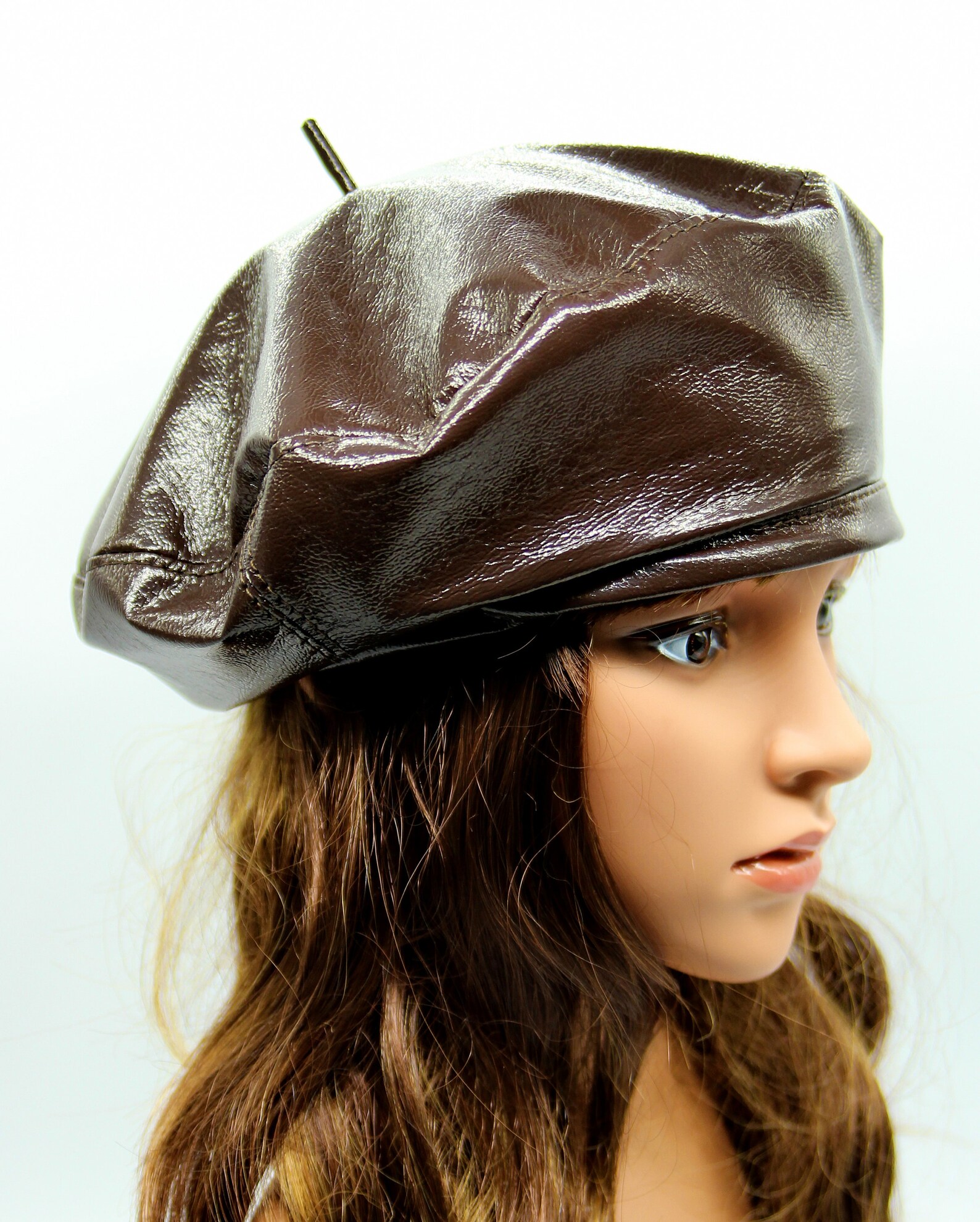 Brown beret faux leather hats for women. Etsy