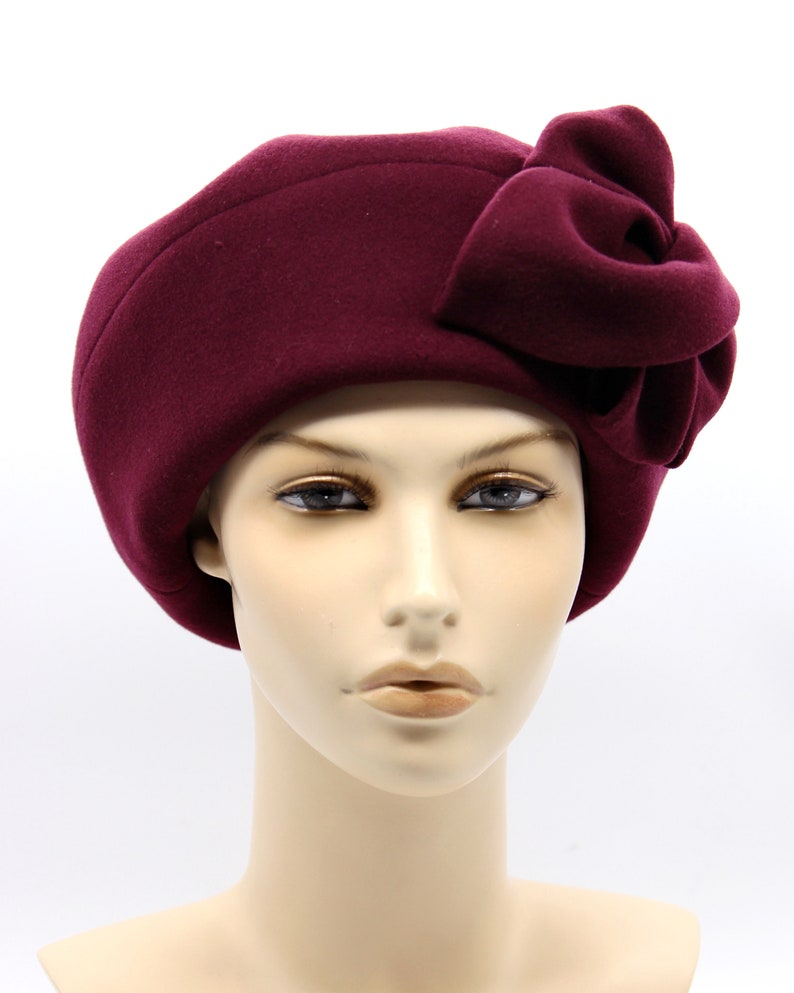 Red Beret Hat Winter Beret With a Flower Women Beret Women Etsy