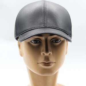 Handmade Black Leather Baseball Cap: Autumn Winter Hat image 4