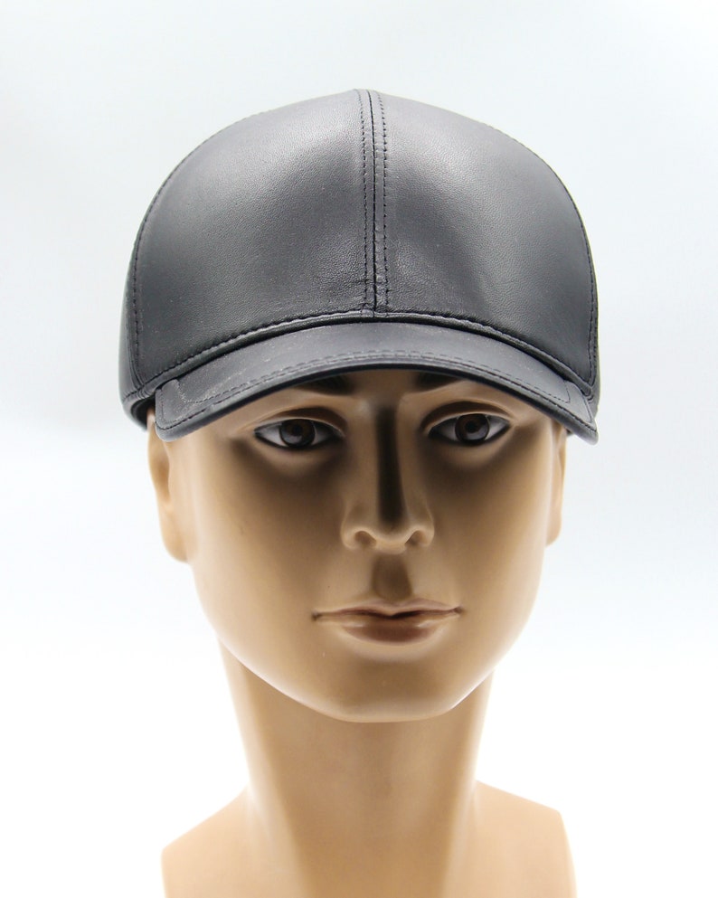 Handmade Black Leather Baseball Cap: Autumn Winter Hat image 4