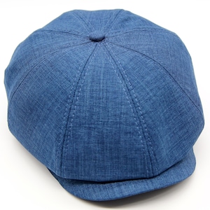 Blue Linen Newsboy Cap for Men – Lightweight Summer Gatsby Hat – Baker Boy Peaky Blinders Style, Gift for Him